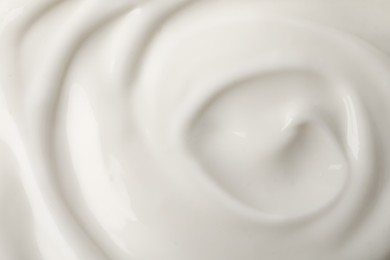 Photo of Delicious organic yogurt as background, top view