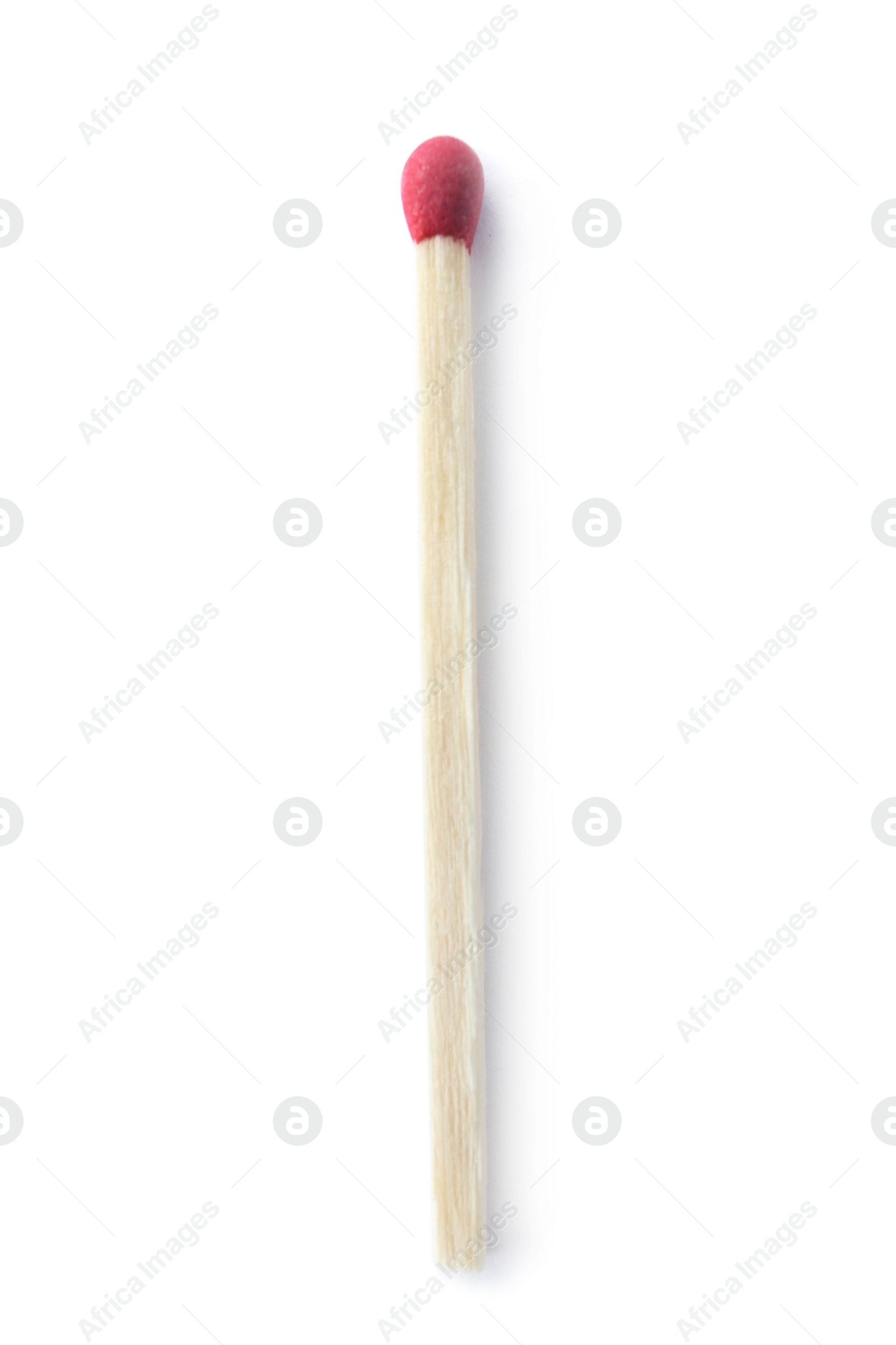 Photo of Wooden match on white background, top view