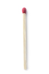 Wooden match on white background, top view