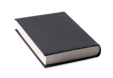 Photo of One closed black hardcover book isolated on white