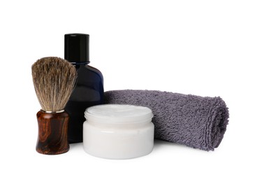 Set of men's shaving tools on white background