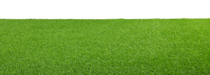 Green artificial grass surface isolated on white