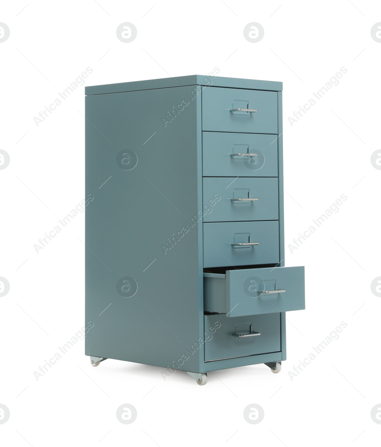 Photo of Blue chest of drawers isolated on white