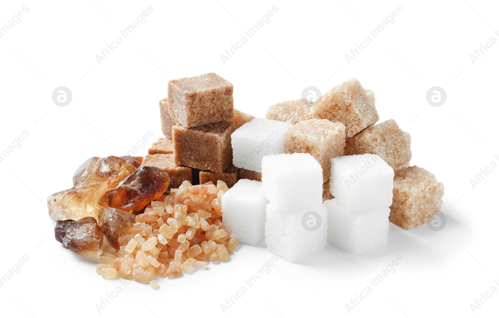 Photo of Various kinds of sugar on white background