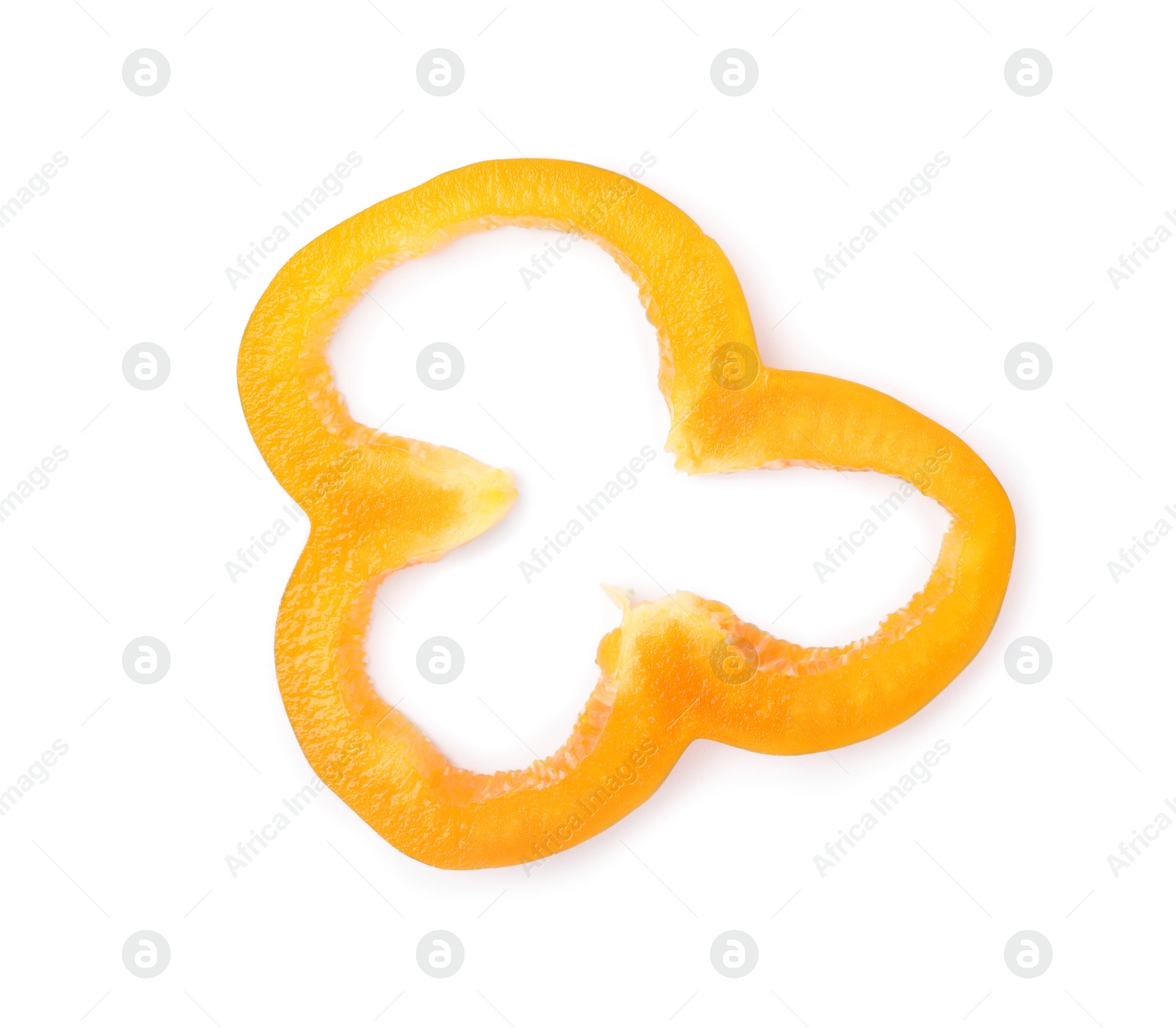 Photo of Slice of orange bell pepper isolated on white, top view