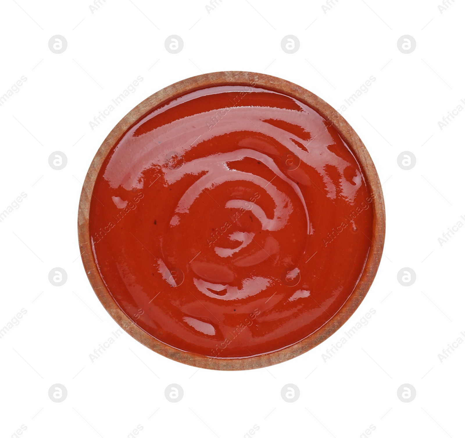 Bowl of tasty ketchup isolated on white, top view. Tomato sauce Photo of Bowl of tasty ketchup isolated on white, top view. Tomato sauce