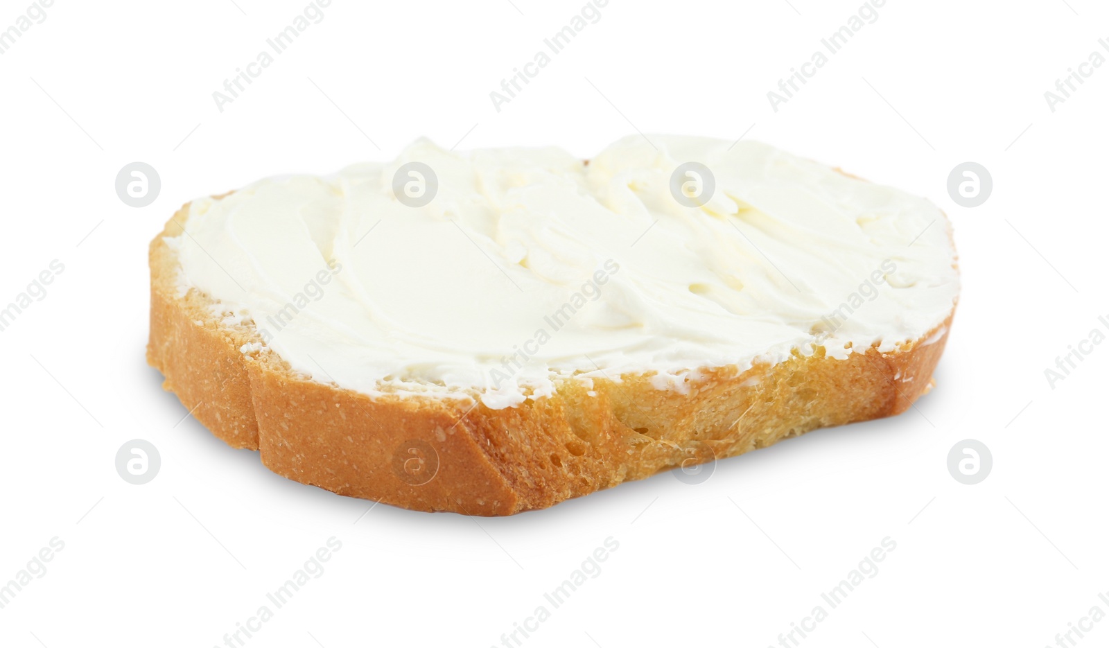 Photo of Bread with cream cheese isolated on white