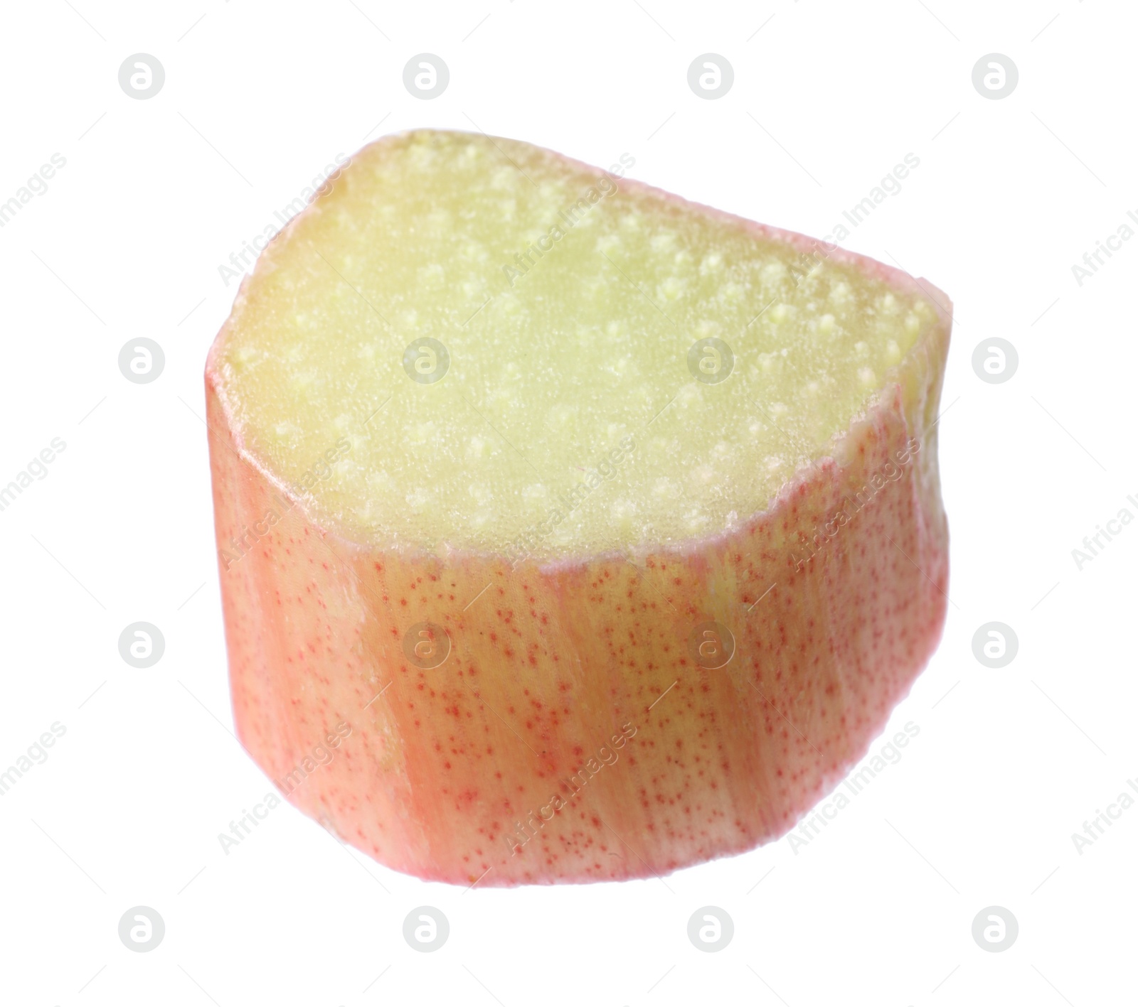 Photo of One piece of fresh ripe rhubarb isolated on white