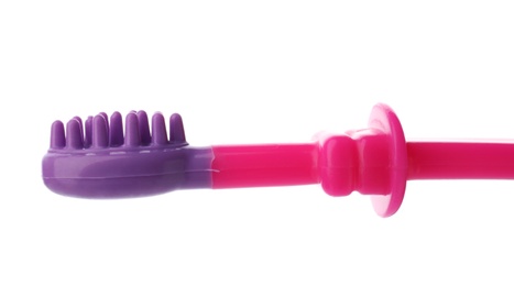 Photo of Manual toothbrush for child on white background. Dental care