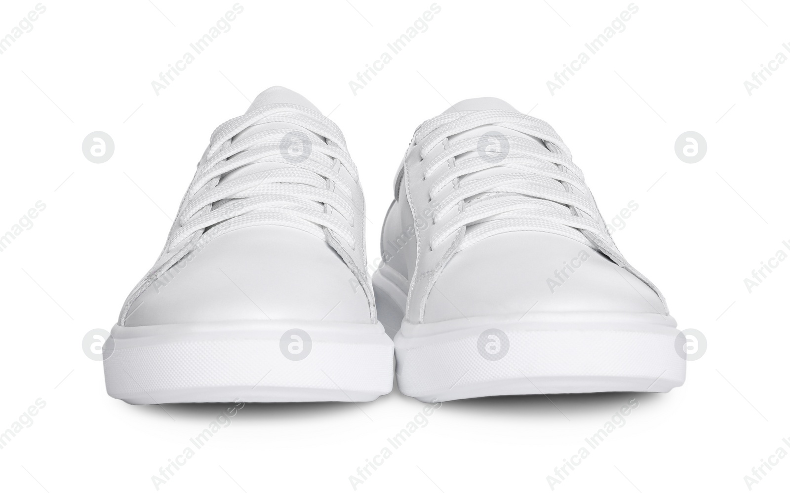 Photo of Pair of stylish sneakers isolated on white