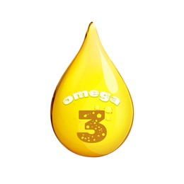 Golden Omega 3 oil drop isolated on white