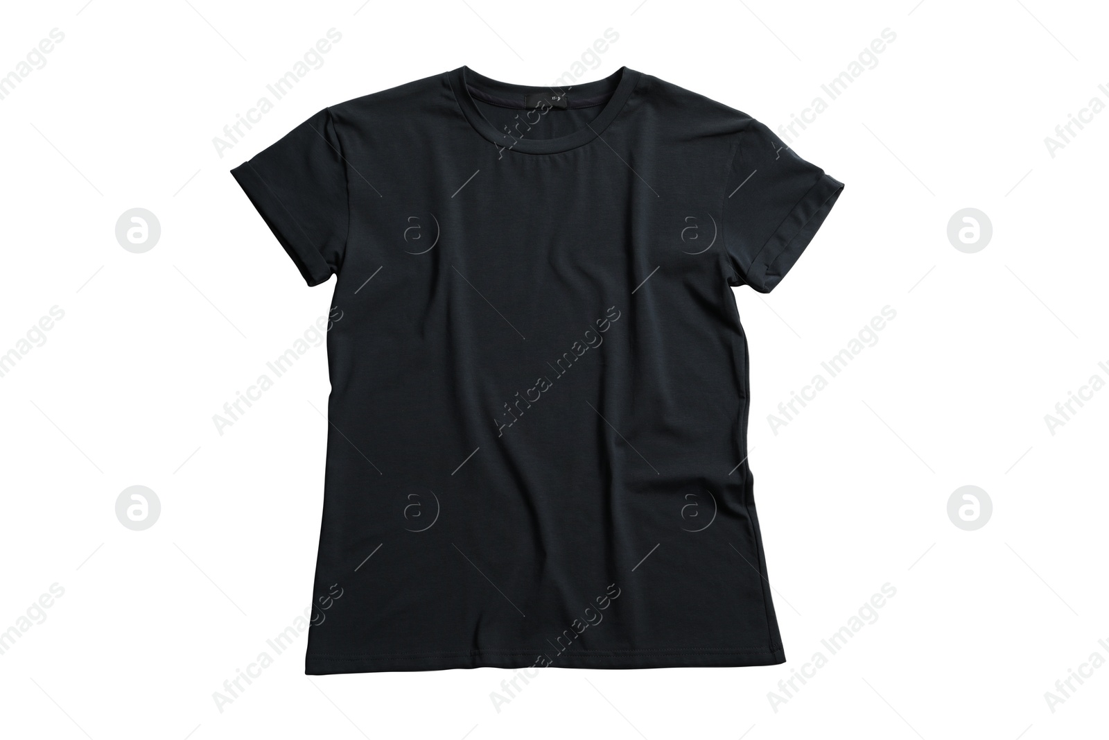 Photo of Stylish black t-shirt on white background, top view