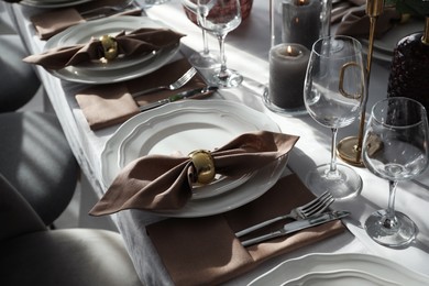 Festive table setting with beautiful decor indoors