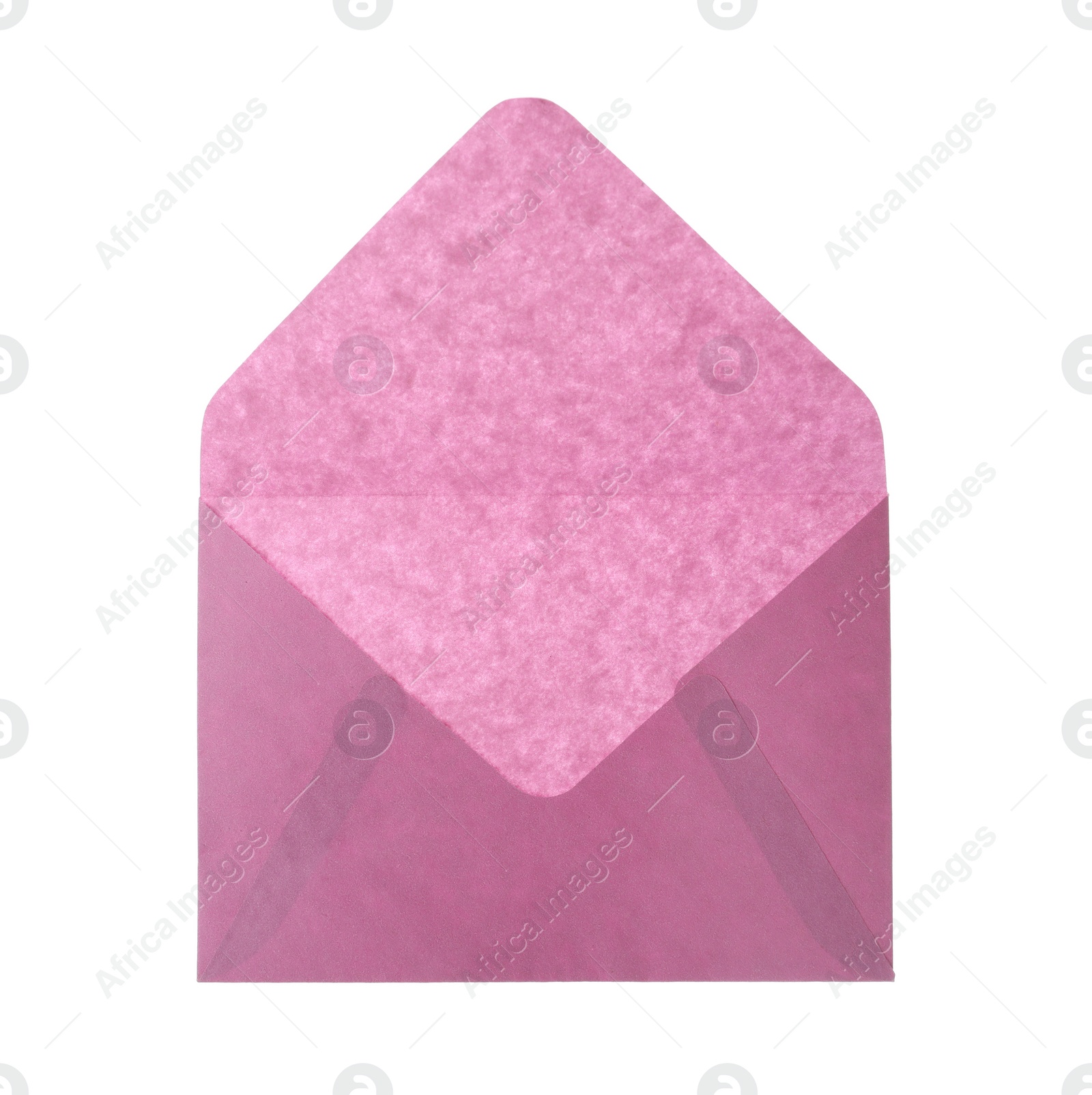 Photo of Pink paper envelope isolated on white. Mail service