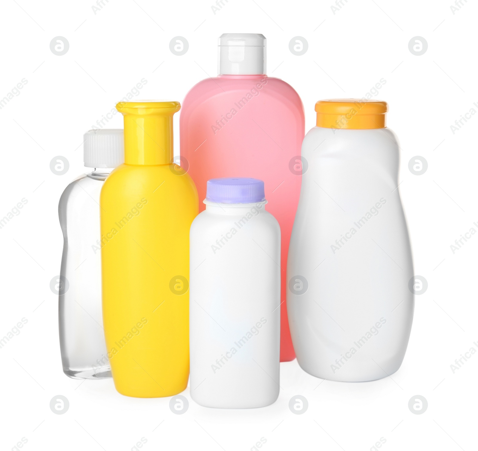 Photo of Set of baby cosmetic products on white background