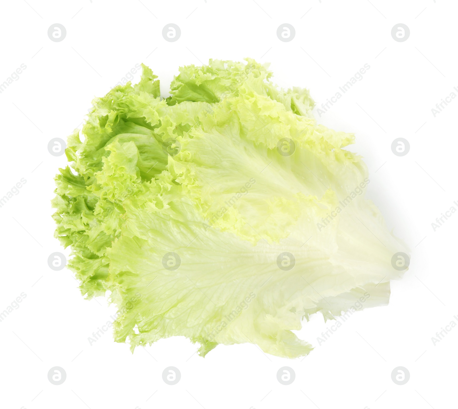 Photo of Fresh green lettuce leaves isolated on white, top view