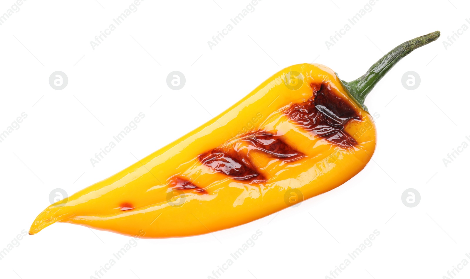 Photo of Tasty grilled yellow pepper isolated on white, top view