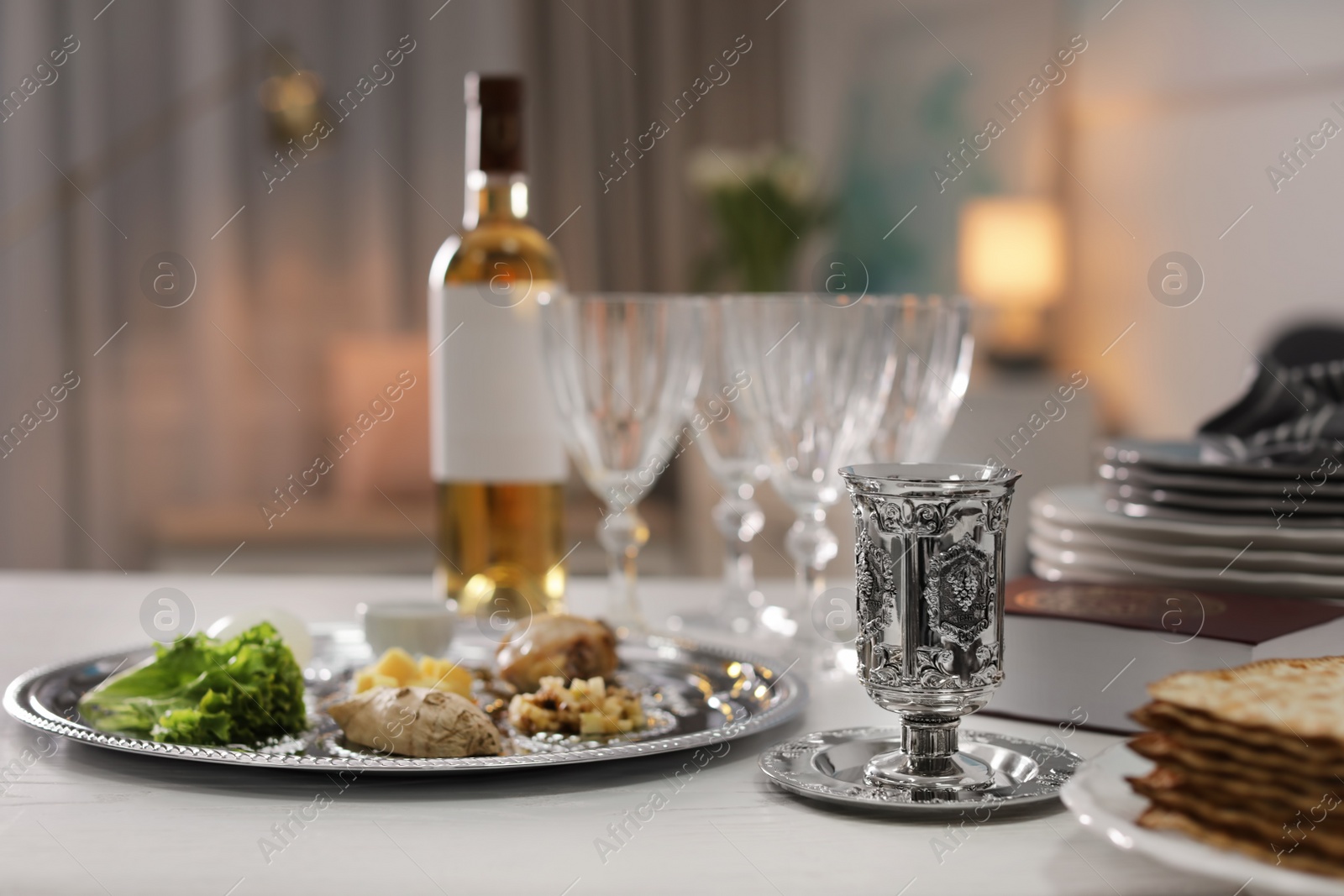 Photo of Table served for Passover (Pesach) Seder indoors