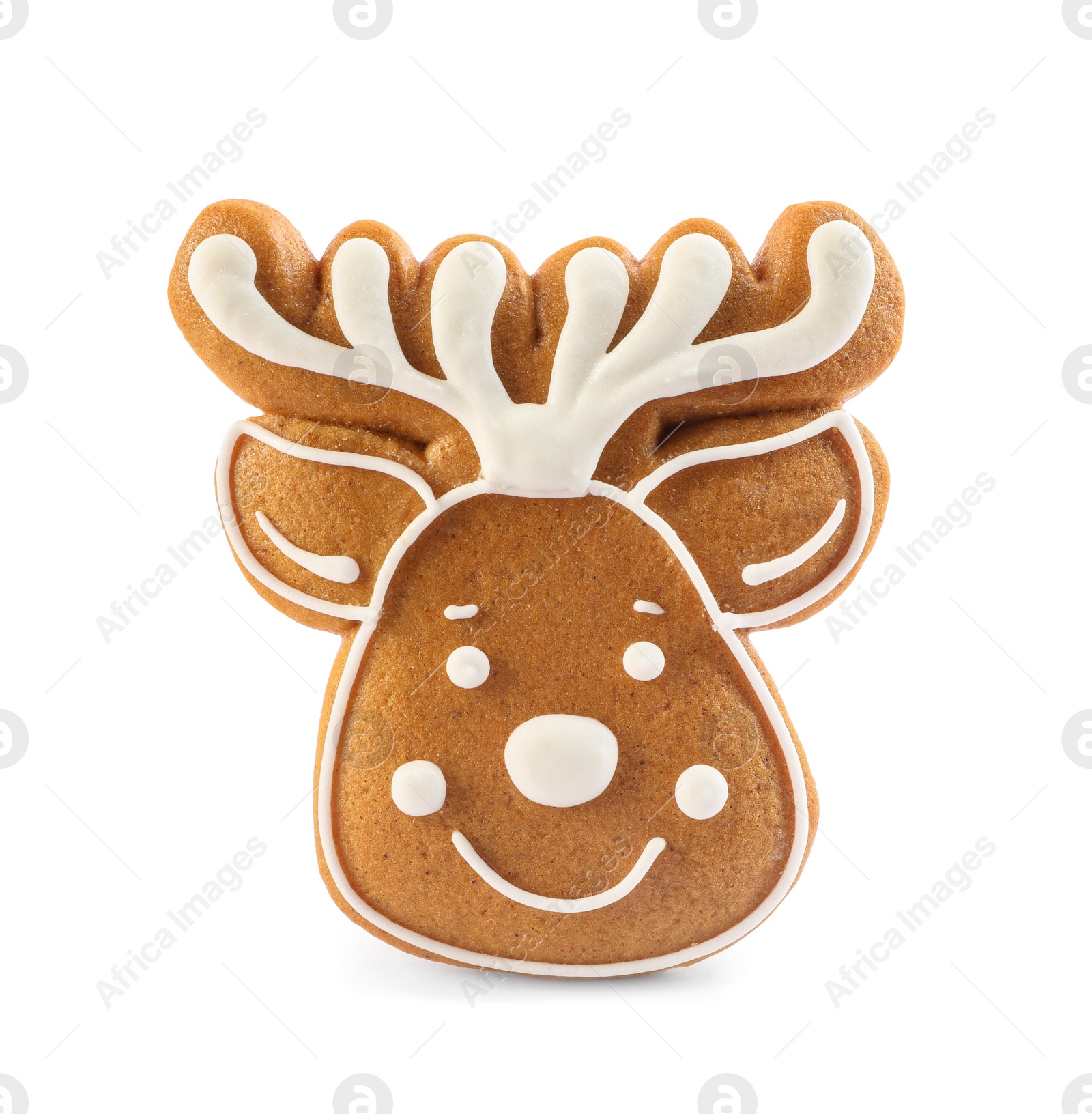 Photo of Deer shaped Christmas cookie isolated on white