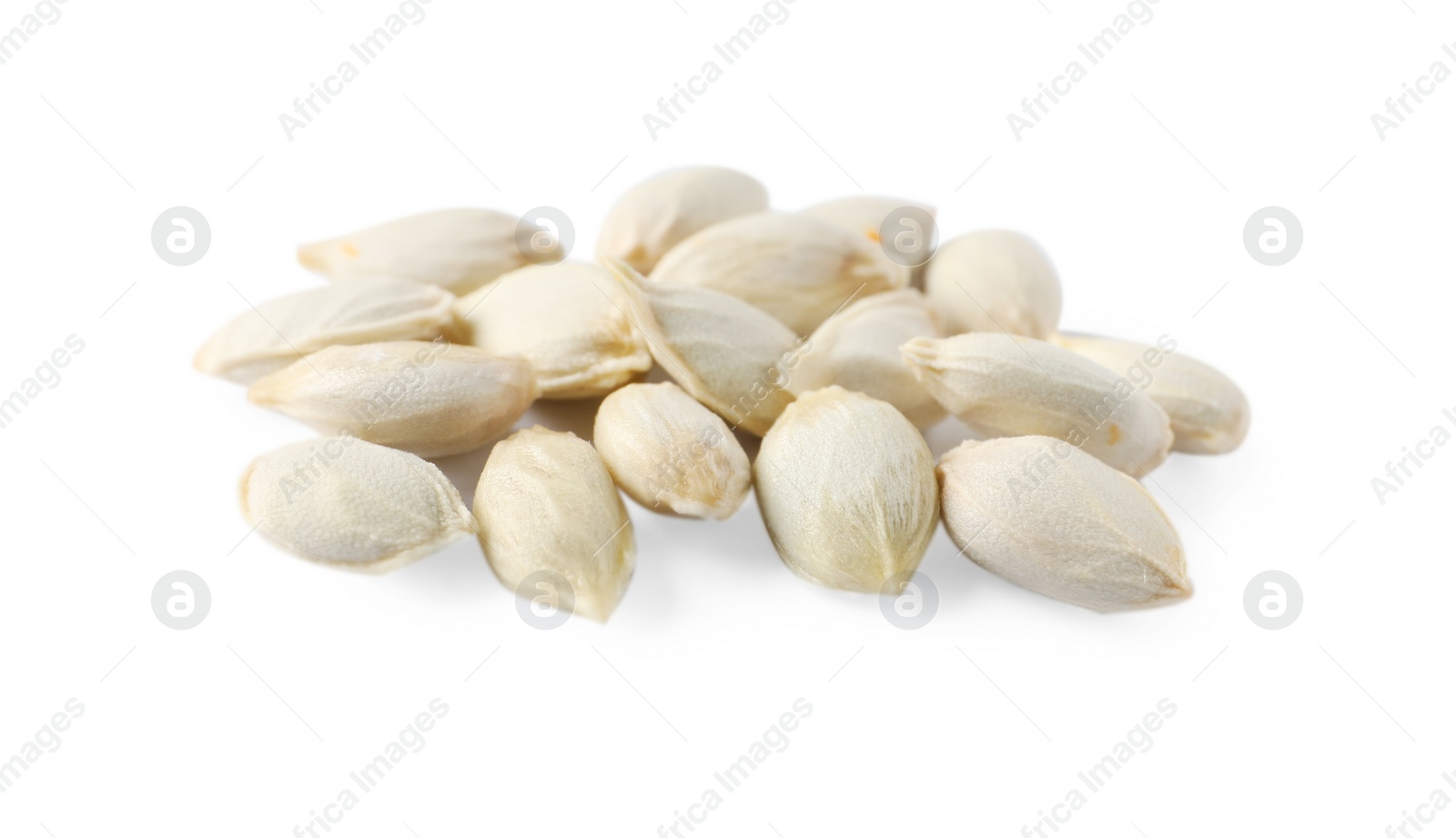 Photo of Many seeds of tangerine isolated on white