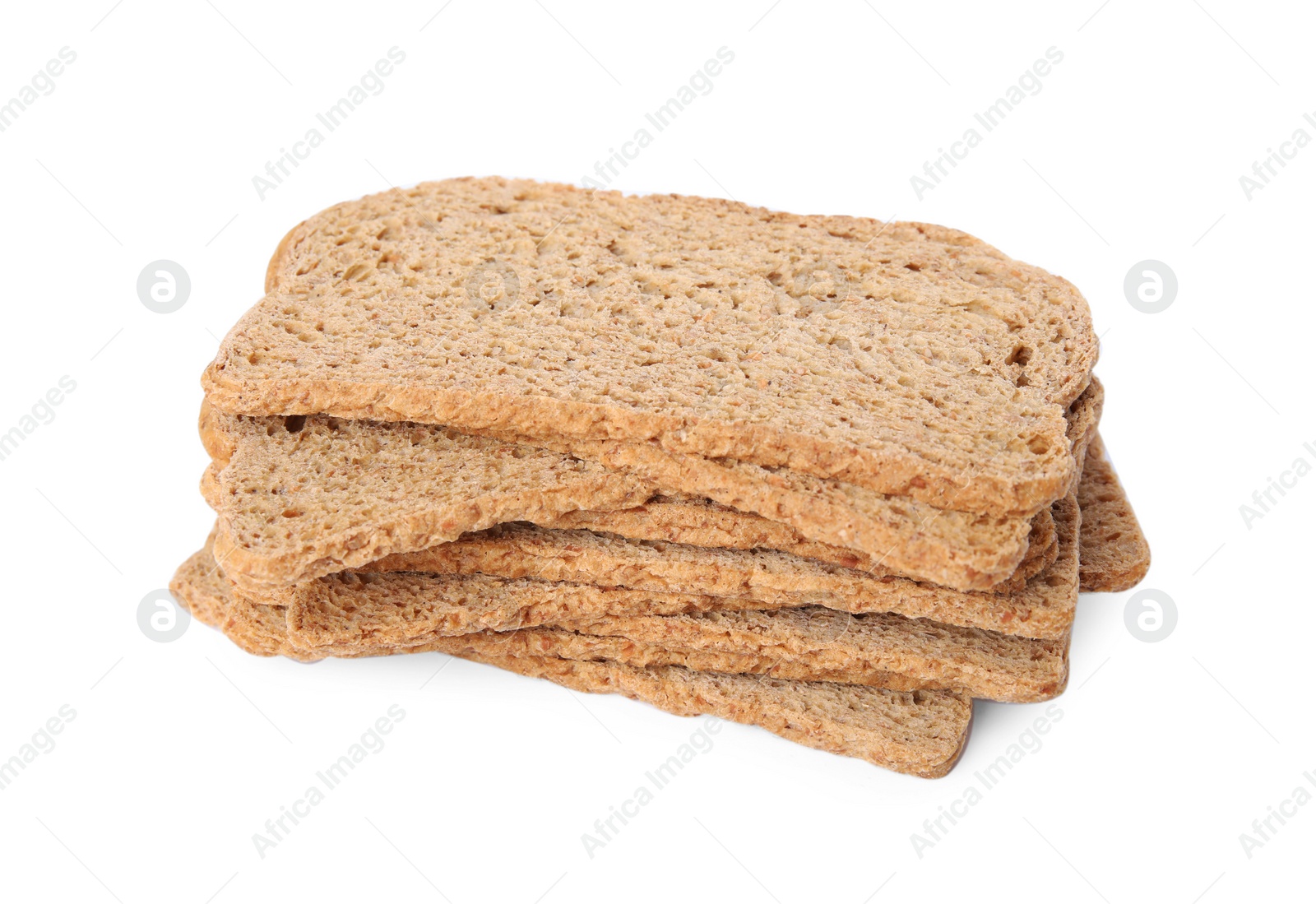 Photo of Stack of fresh rye crispbreads isolated on white