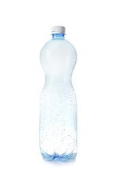 Photo of One plastic bottle on white background. Recycle concept