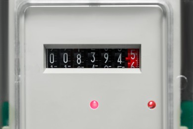 Closeup view of electric meter. Measuring device