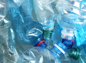 Many plastic bottles as background, closeup. Recycle concept