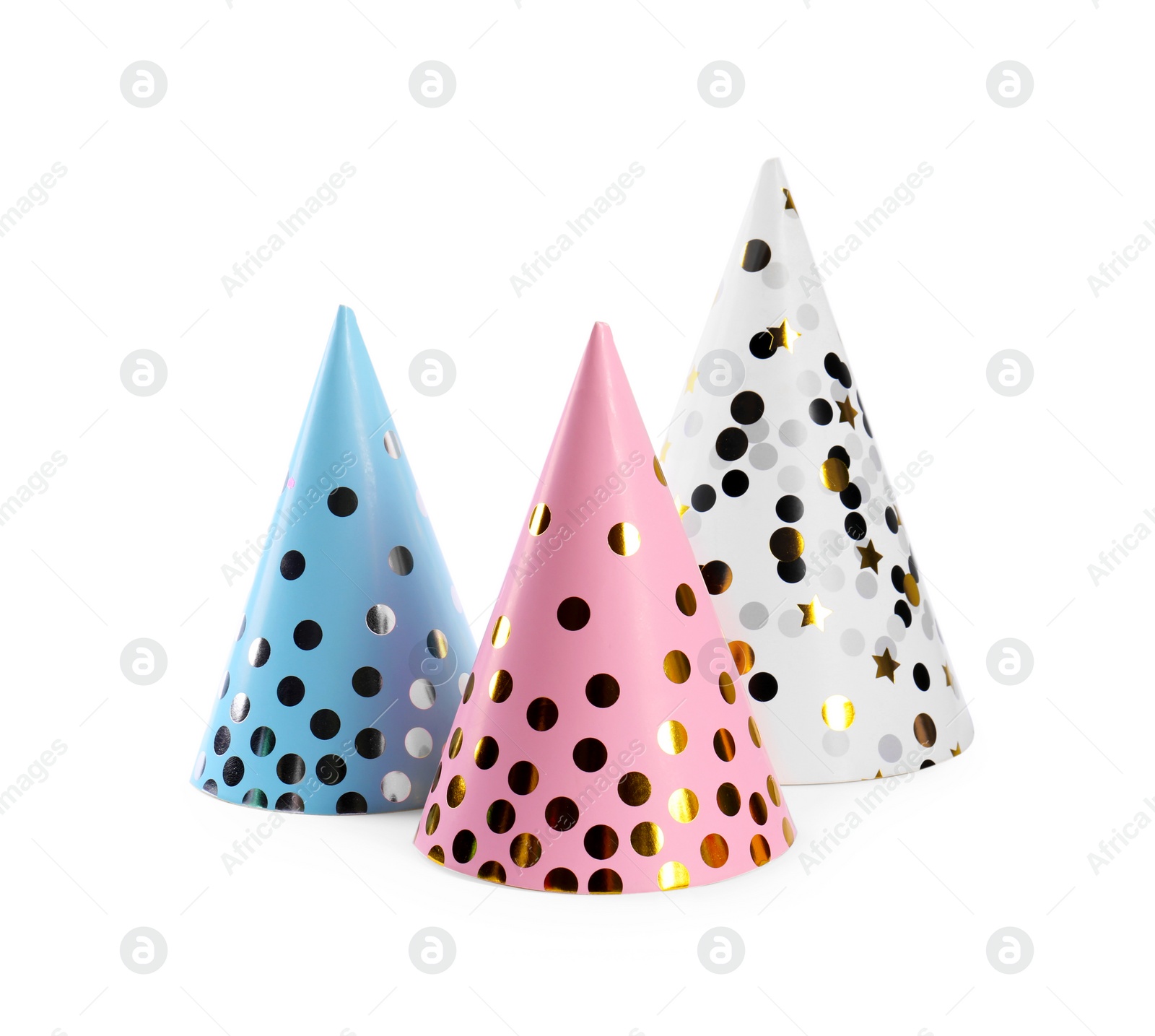 Photo of Bright handmade party hats isolated on white