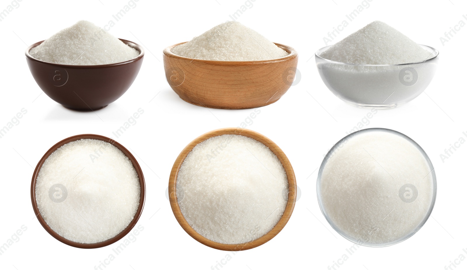 Image of Set with granulated sugar on white background