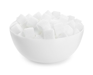 Sugar cubes in bowl isolated on white