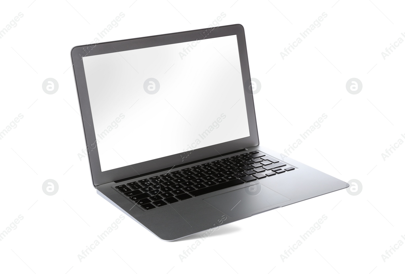 Photo of Modern laptop with blank screen isolated on white