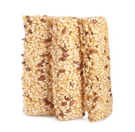 Tasty sesame seed bars isolated on white