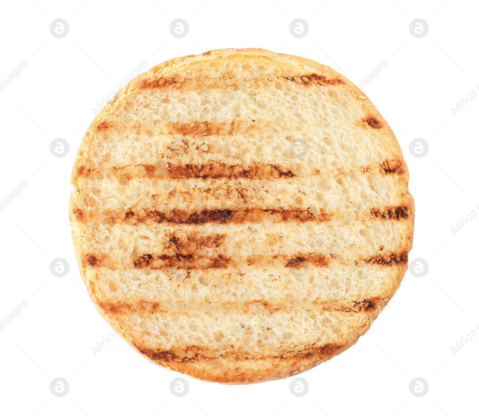 Photo of Half of grilled burger bun isolated on white, top view