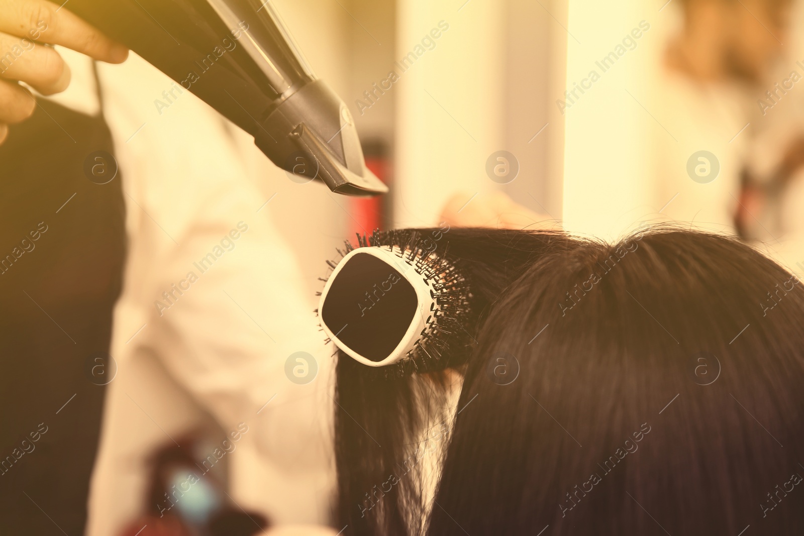 Image of Professional male hairdresser working with client in salon