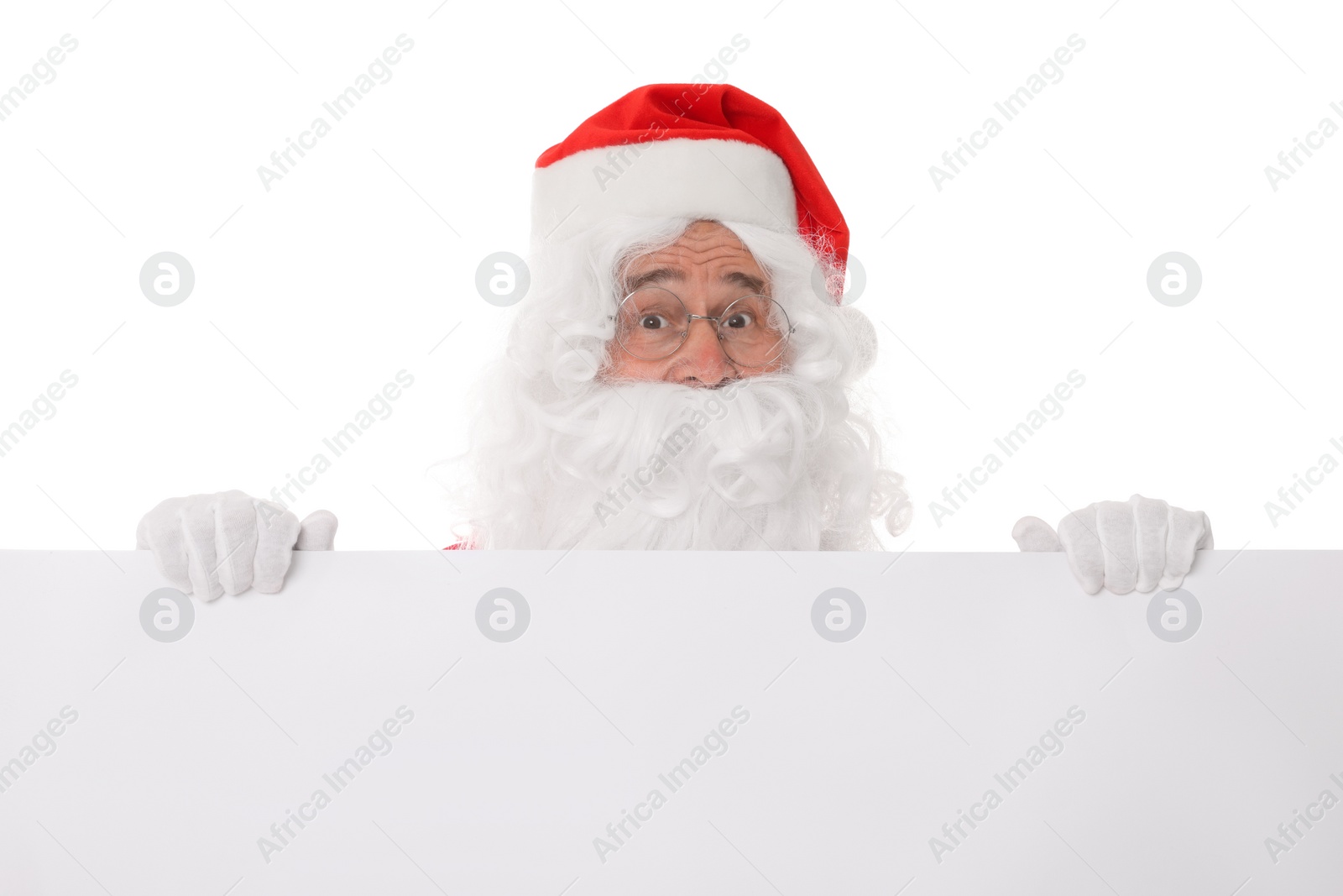 Photo of Man in Santa Claus costume posing on white background