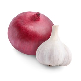 Image of Garlic and red onion isolated on white