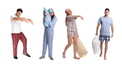 Image of Collage with photos of sleepwalkers on white background. Banner design