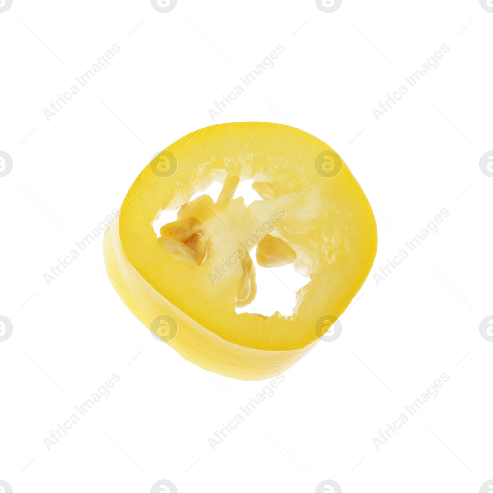 Photo of Slice of ripe chili pepper on white background