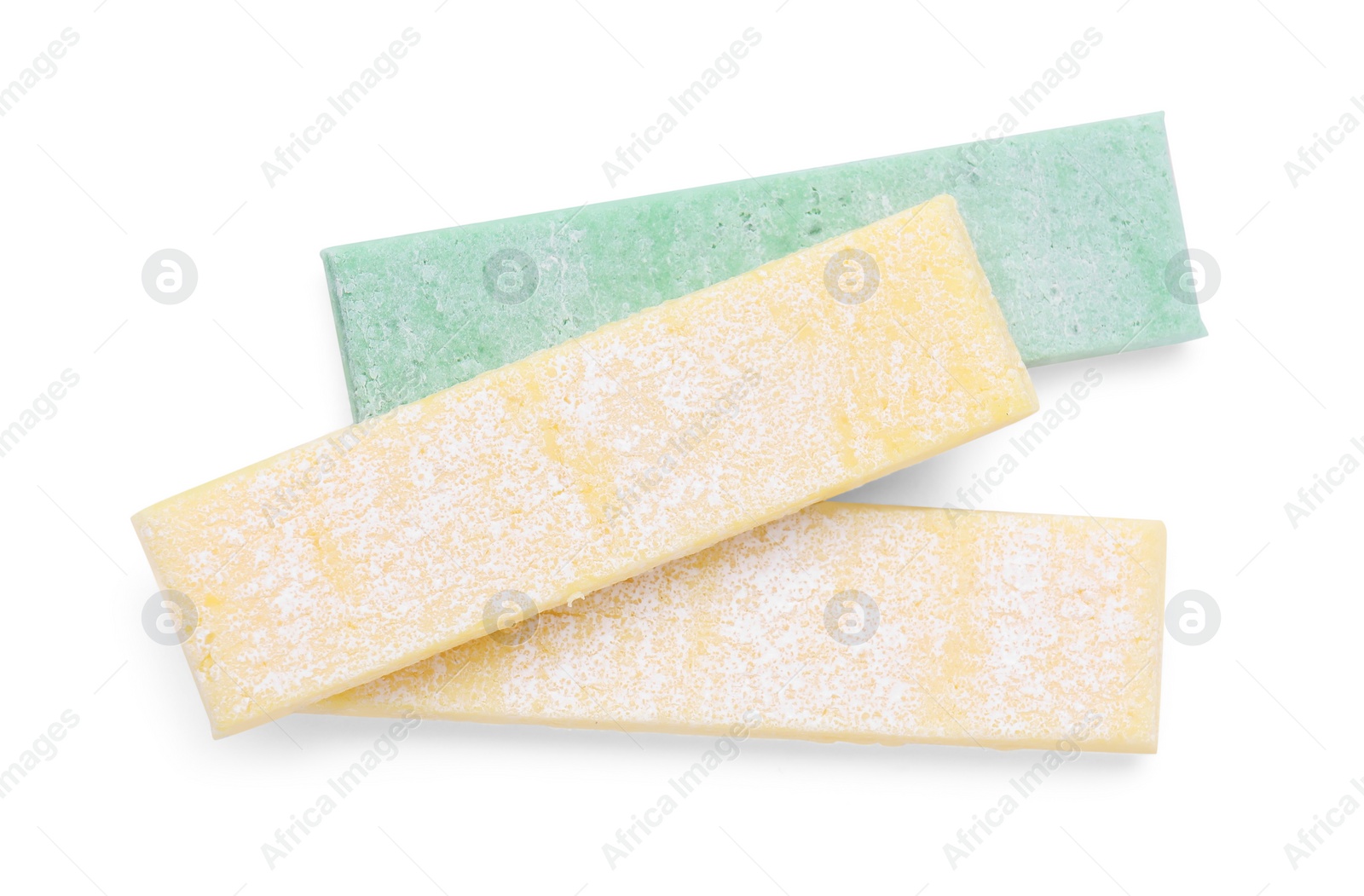 Photo of Sticks of tasty chewing gum isolated on white, top view