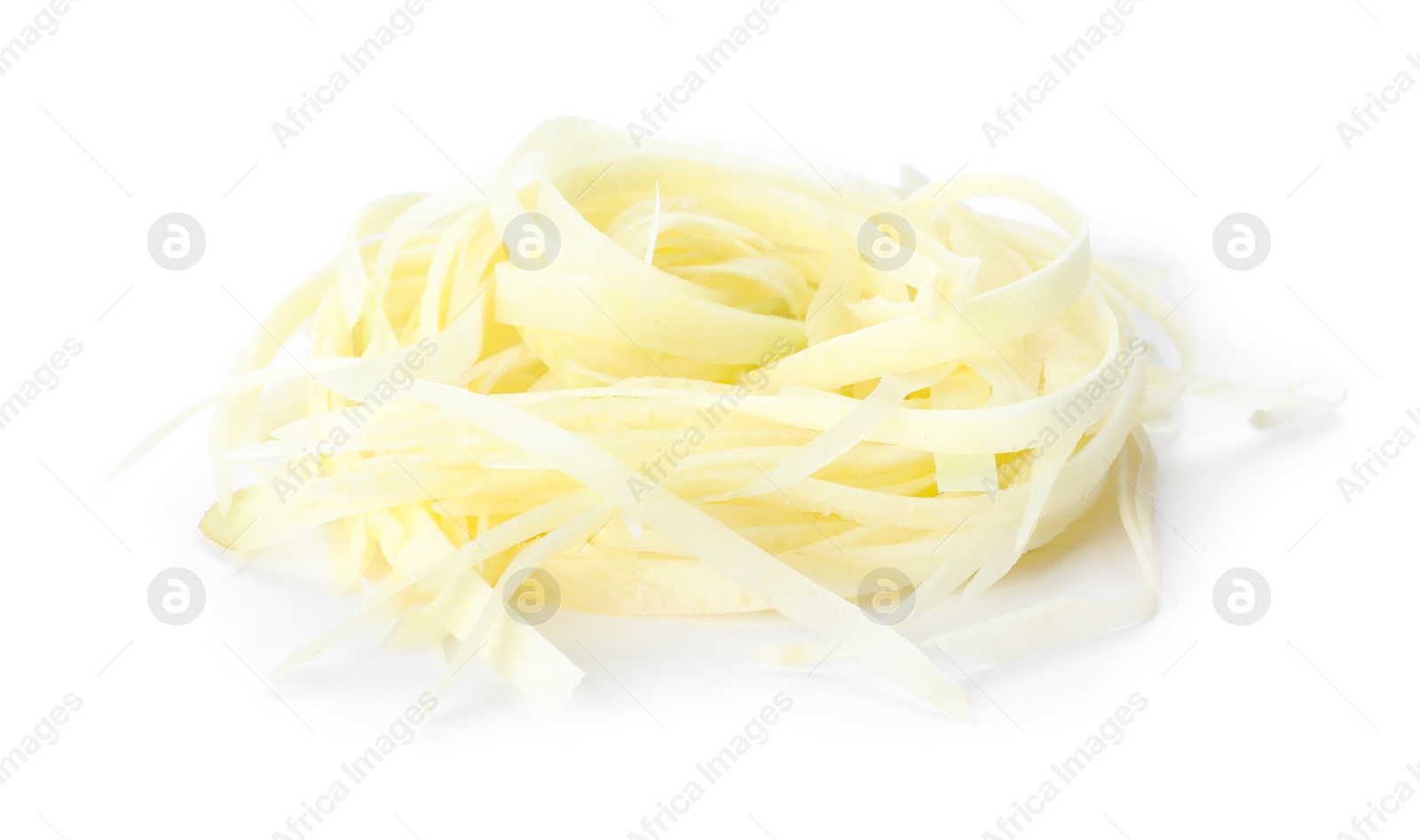 Photo of Tasty raw carrot noodles isolated on white