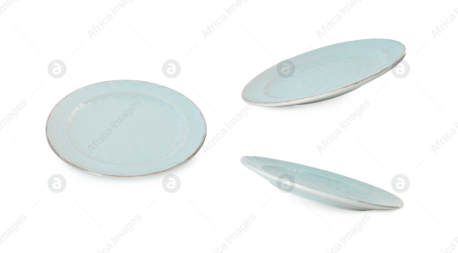 Image of Empty ceramic plate isolated on white, set with different views