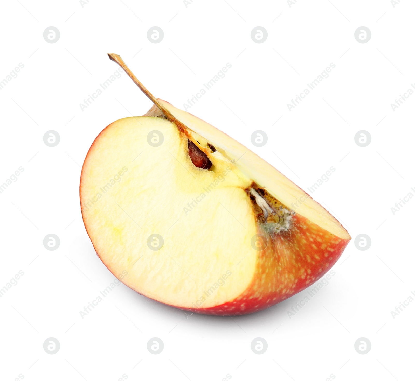 Photo of Piece of ripe juicy red apple on white background