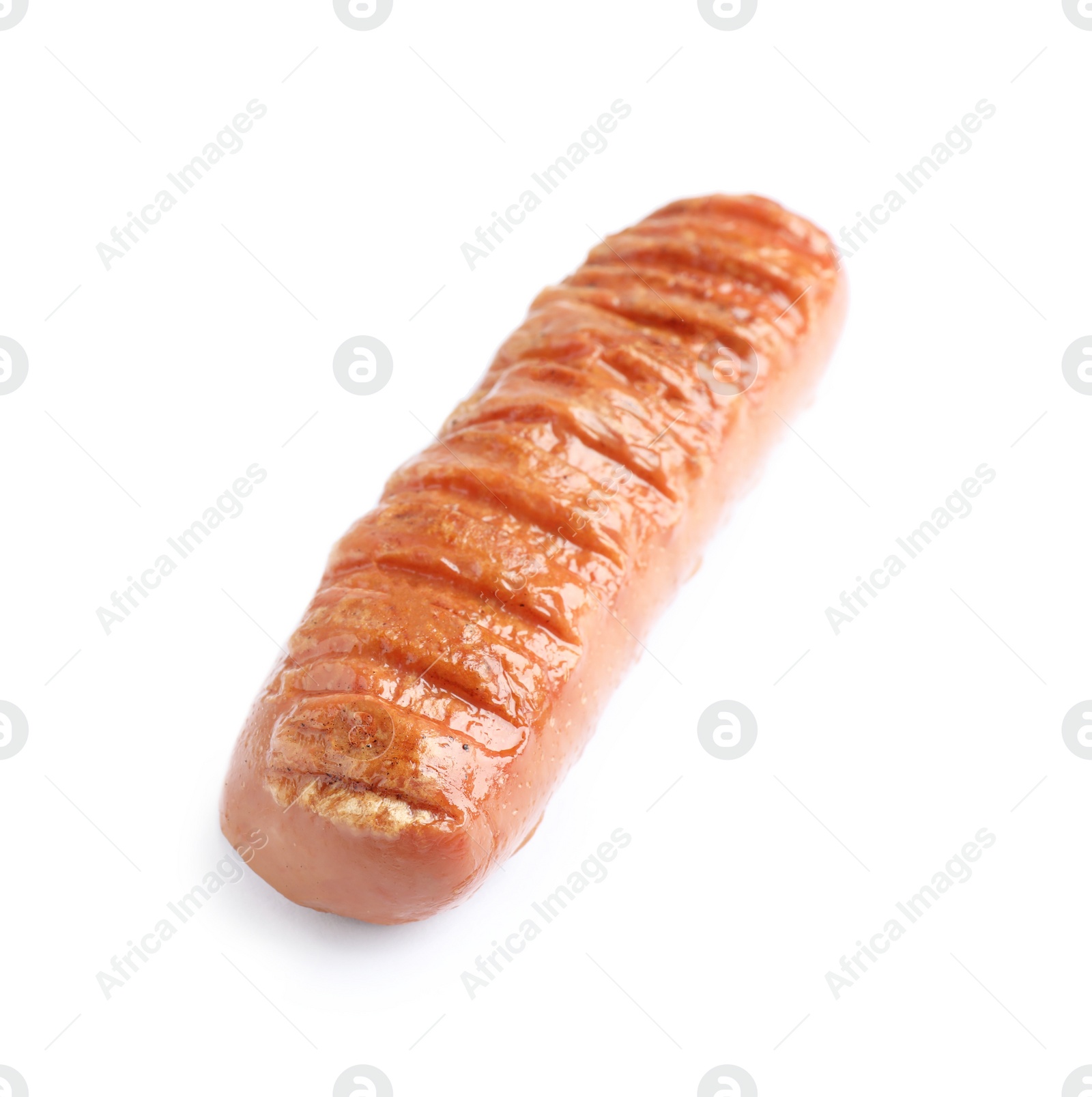 Photo of Delicious grilled sausage on white background. Barbecue food