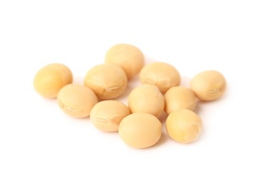 Pile of raw soya beans on white background. Vegetable planting