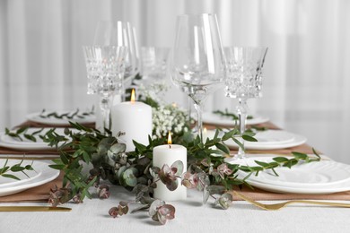 Stylish elegant table setting for festive dinner indoors