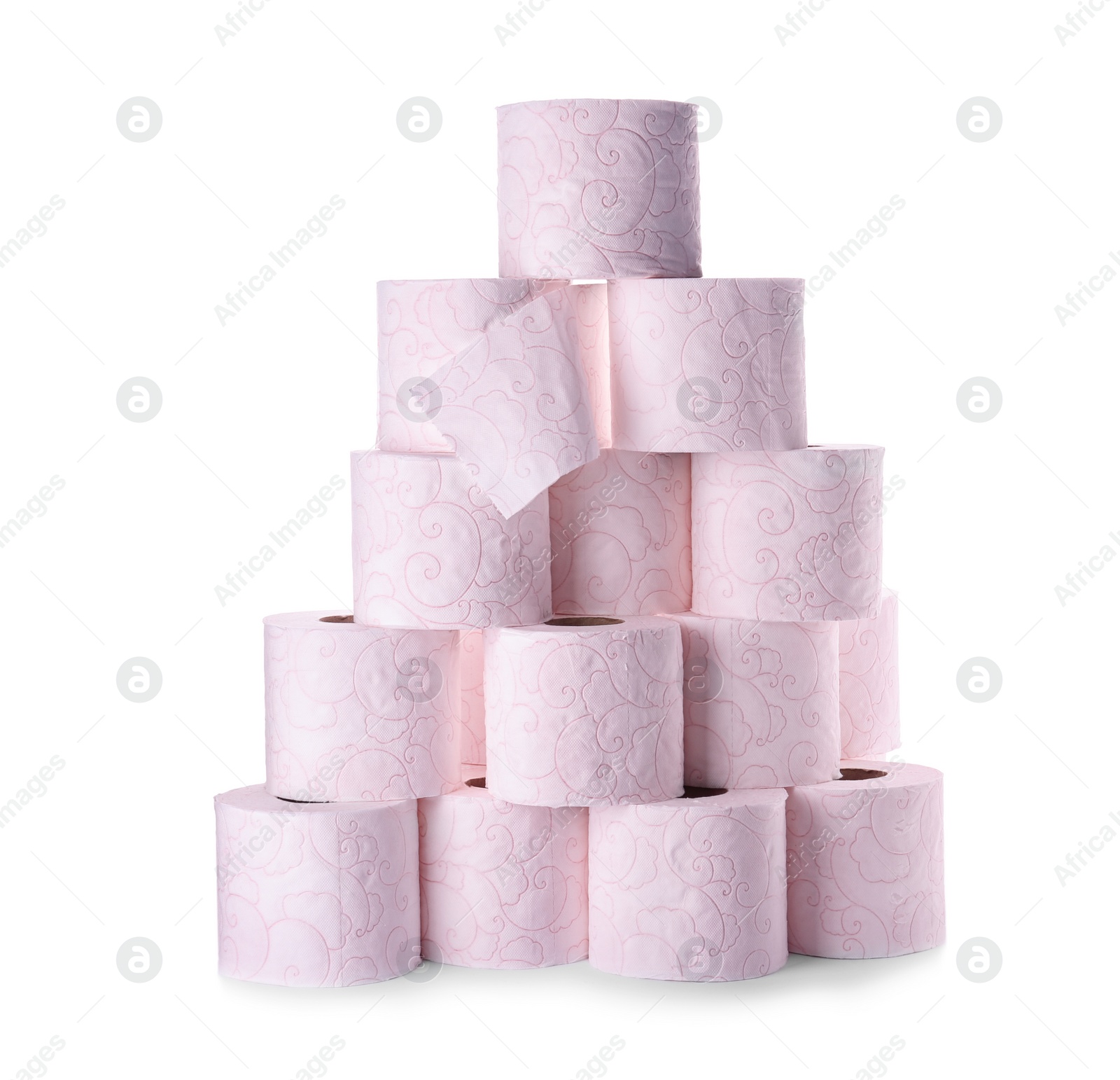 Photo of Rolls of toilet paper on white background. Personal hygiene