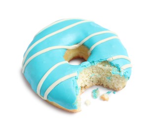 Photo of Sweet bitten glazed donut isolated on white