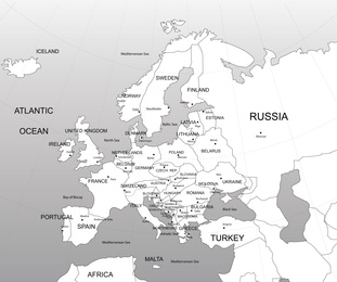 Political map of western Europe. Black and white illustration