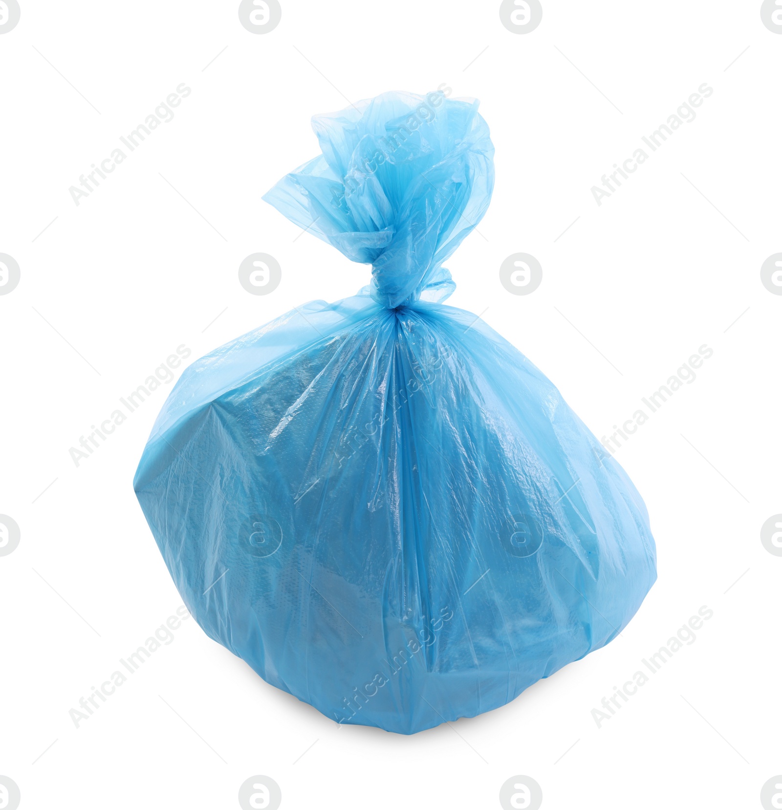 Photo of Blue plastic garbage bag isolated on white